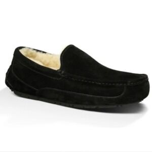 UGG Australia Men's Ascot Suede Shearling Lined Moc Toe Slippers Black Sz 9 NEW